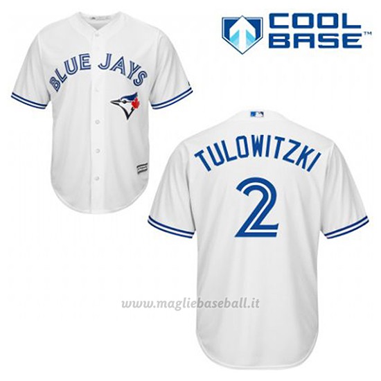 Maglia Baseball Uomo Toronto Blue Jays Troy Tulowitzki 2 Bianco 1ªCool Base